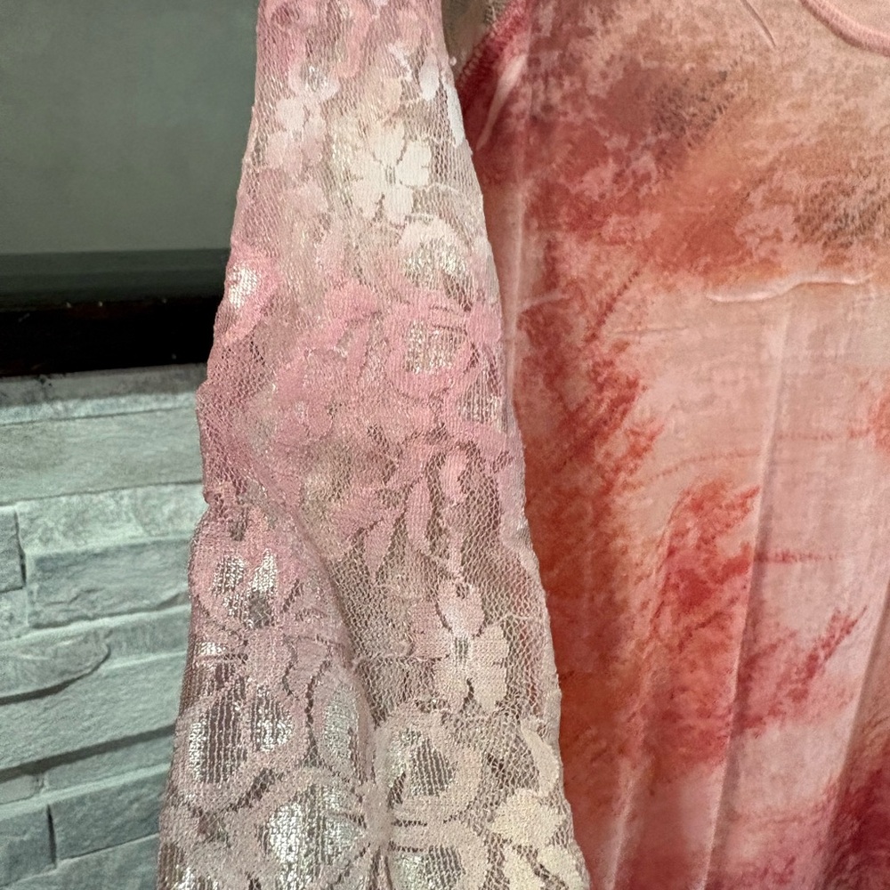 Maurices Pink Orange Tie-Dye Lace Sleeve Long Sleeve Top - Picture 2 of 4
